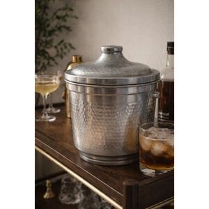 Vintage Hammered Aluminum Ice Bucket w Lid Made in Italy Missing Handle MCM‎